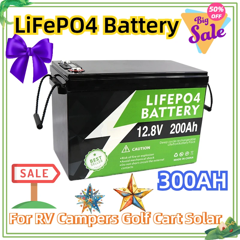 

LiFePO4 Battery 100AH 200AH Lithium Iron Phosphate Built-in BMS 6000 Cycles for RV Campers Golf Cart Solar 12V 300AH