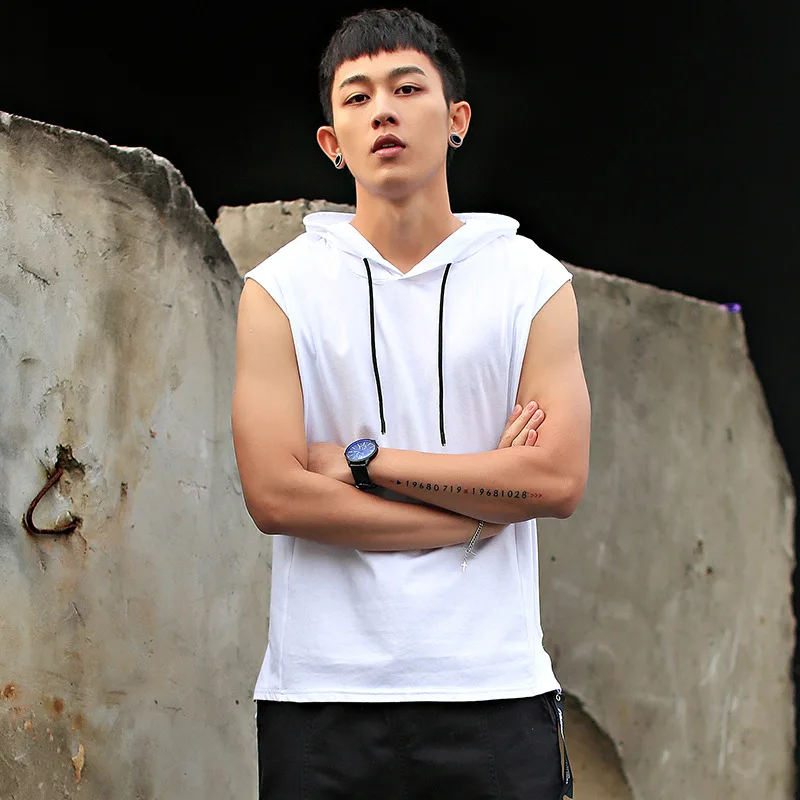2024 Summer New Men\'s Fashion Sportswear Gym Fitness Jogging Hooded Sleeveless T-shirt Loose Large Comfortable Top