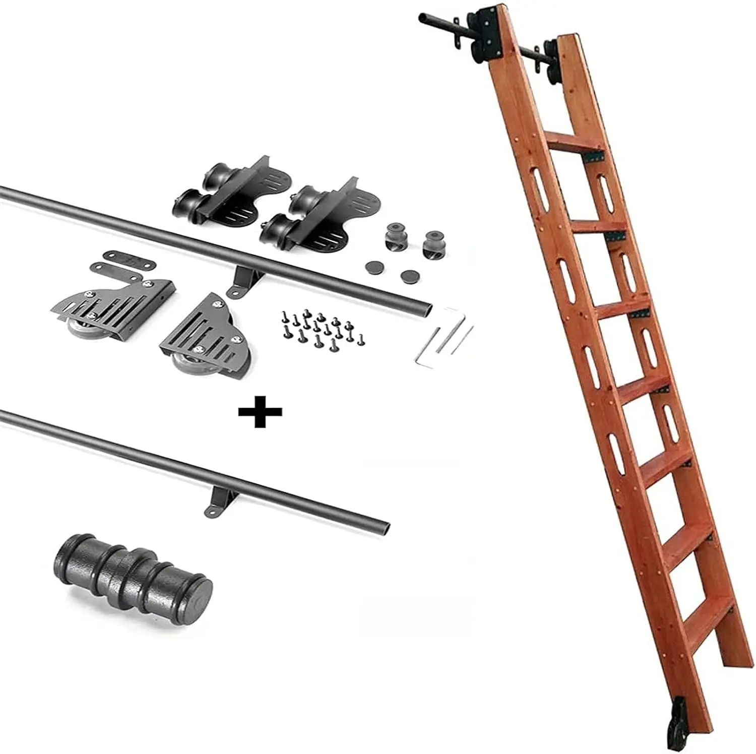 Sliding Barn Door Kit 3.3Ft-20Ft, Sliding Ladder Library Full Set Hardware Rolling Track (No Ladder), Round Tube Mobile Ladder