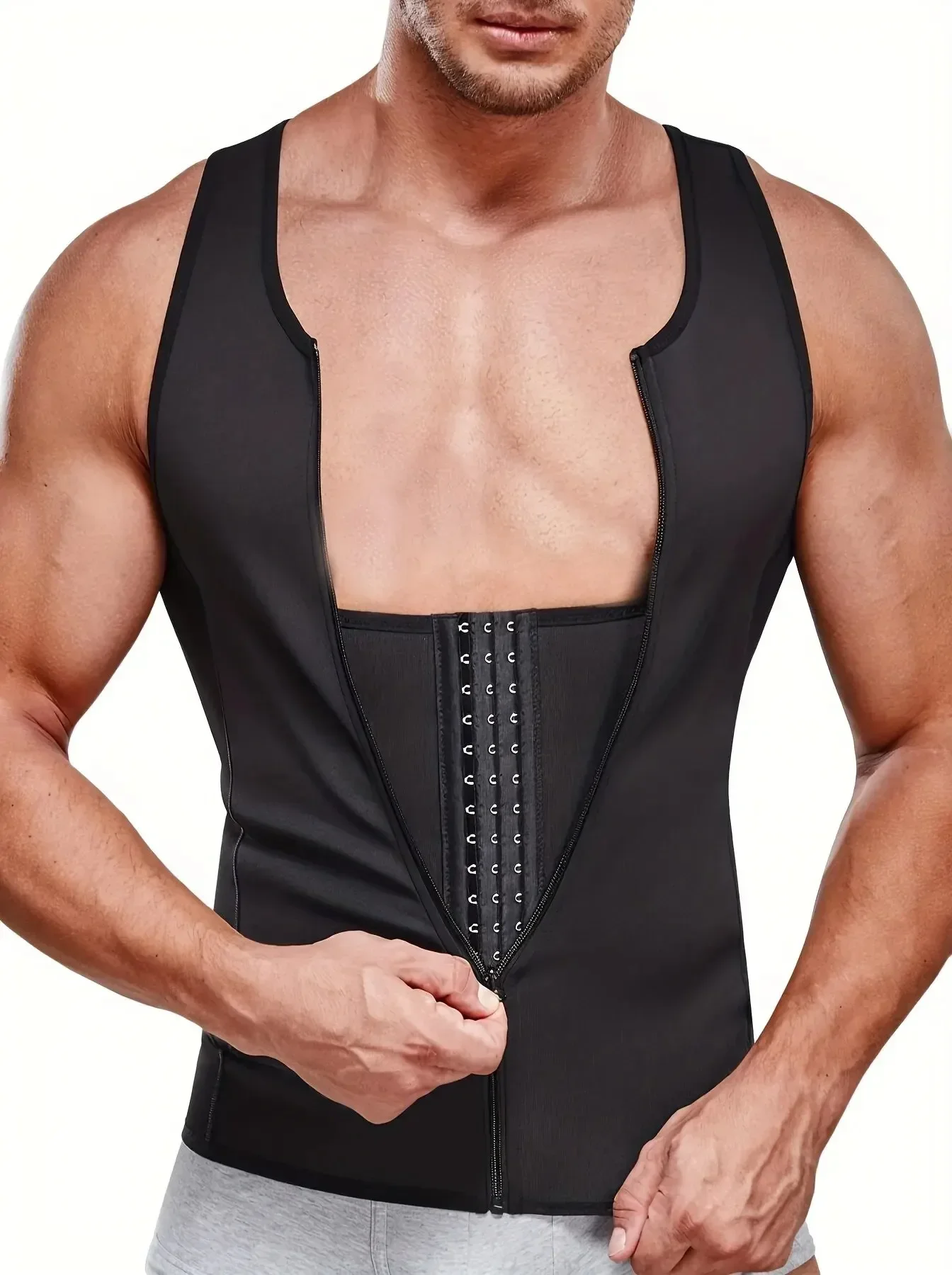 Men's Slimming Tank Top Body Shaper Comfortable Compression Vest With Zipper, Strong Back Support Undershirt Compression Tank