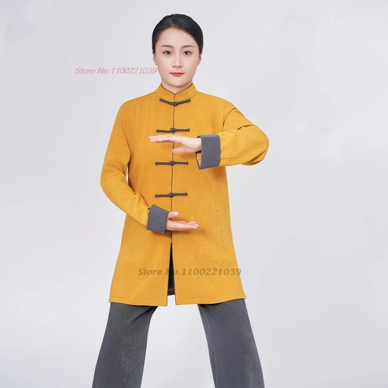 

2026 chinese vintage tai chi wushu kungfu tops+pants martial arts tai chi traditional thickened warm training team performance