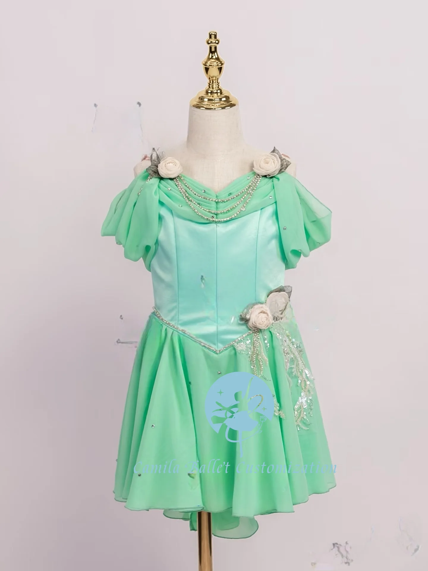 新しいカスタムレイクグリーンマジックキューピッドバレエコンペティションショーシフォンスカート大人と子供用