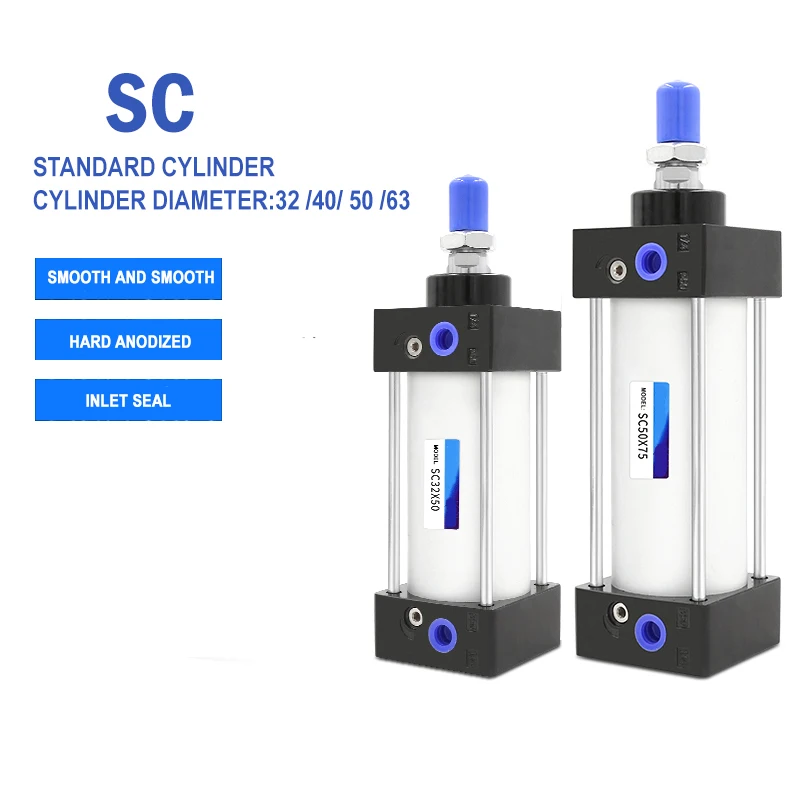 SC Standard Air Cylinder 32/40/50/63 Pneumatic Piston Double Acting Air Cylinders 25~1000mm Stroke Aluminum Alloy Actuator Parts