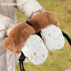 Stroller Gloves 1 Pair Winter Windproof Warm Cute Bear Brown Style Universal Prams Gloves Waterproof Baby Stroller Accessories