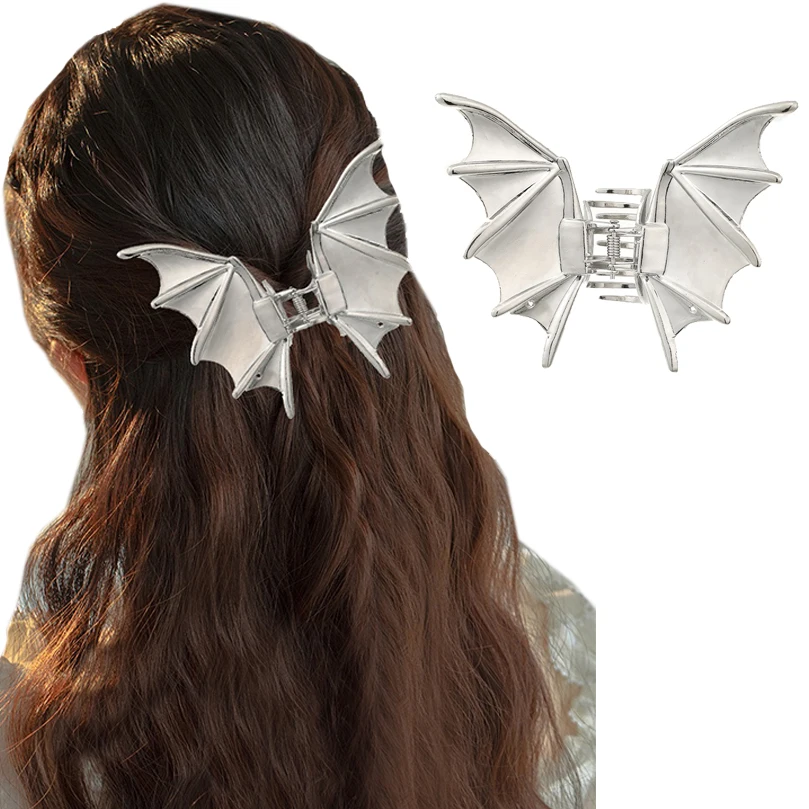 AWAYTR  Silver Bat Hair Claws Alloy Ponytail Hair Clips Crab For Women Girl Hair Accessories Gift