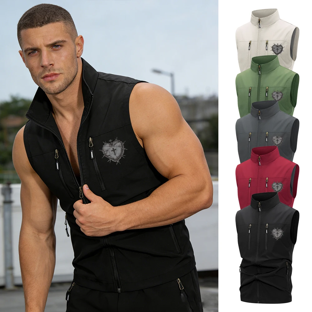 

Мужская куртка-жилет с воротником-стойкой, сетчатой подкладкой и множеством карманов, подходит для весенних и летних видов спорта на открытом воздухе, походов и активного отдыха.