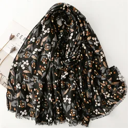 Winter Lurex Glitter Cherry Polka Floral Fringe Viscose Shawl Scarf Lady High Quality Print Pashmina Stole Bufandas Muslim Hijab
