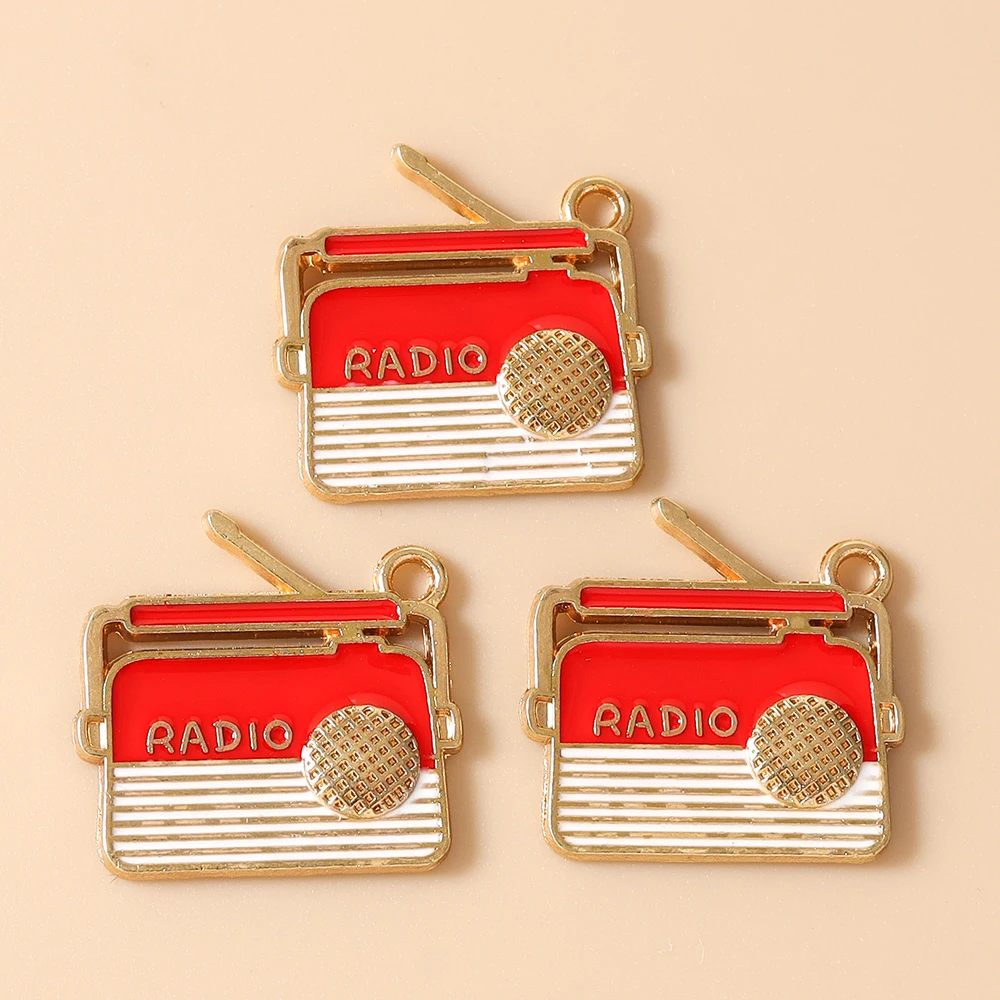 Leslie 10 Stück Emaille-Anhänger mit Motiven von Musik, Radio, Grammophon und Kassetten für die Schmuckherstellung, Anhänger, Halsketten, Ohrringe, DIY-Handarbeiten – Detail 8