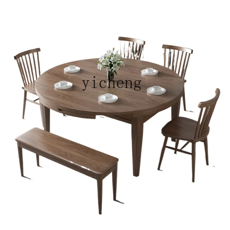 Tqh Solid Wood Dining Tables and Chairs Set Modern Minimalist Square and round Dual-Use Retractable New Chinese Dining Table