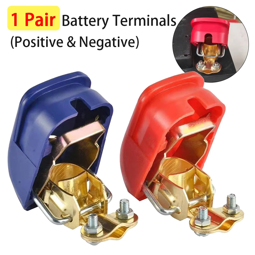 Auto Car Battery Terminal Connector Battery 1 Pair Quick Release Battery Terminals Clamps Cap Clips Copper For Car Truck Caravan