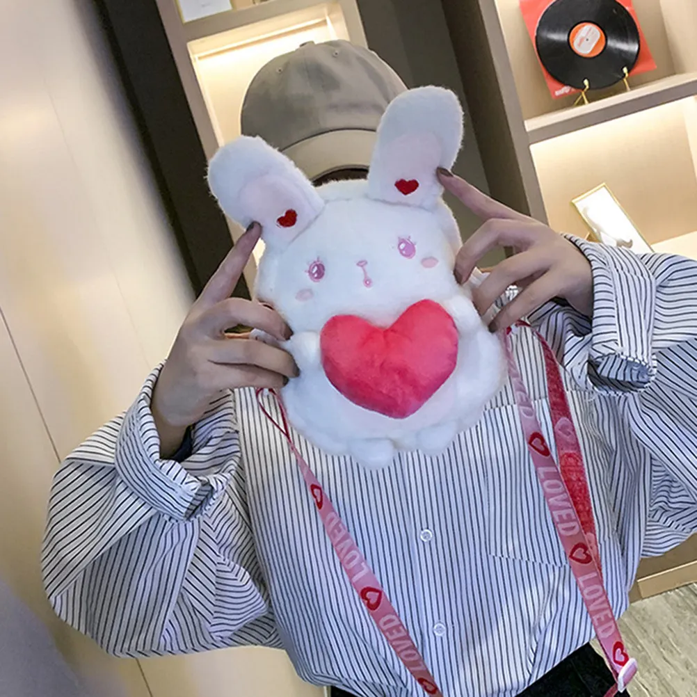 

1Pcs Adorable Rabbit Crossbody Bag Kids Girls Shoulder Bag Heart Detail Soft Fabric Coin Purse Daily Use Christmas Wedding Gift