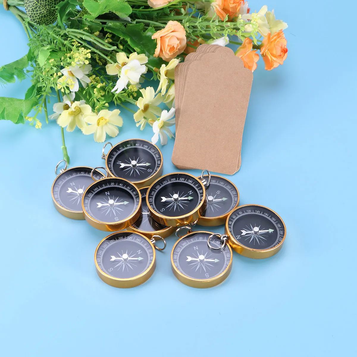 10Pcs Compact Mini Compass Pendant Premium Metal Portable Party Favor Wedding Decoration Keyring Bag Charm Gift