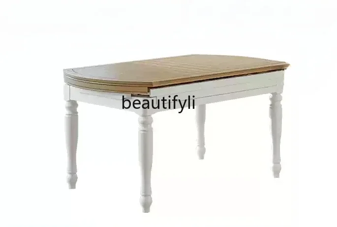 American white dining table retractable folding household variable round table rural retro all solid wood dining table