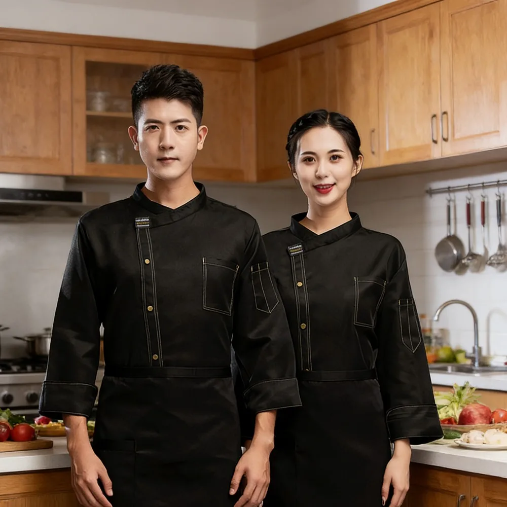 

Мужская униформа шеф-повара с длинным рукавом, отель, ресторан, столовая, кухня, перьевая одежда для персонала выпечки, осенне-зимняя одежда