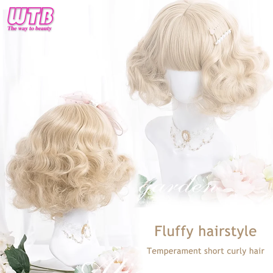 WTB Syntetyczne peruki Lolita z krótkimi falami wodnymi dla kobiet Niebieska różowa mieszana peruka Ombre z grzywką Odporne na ciepło Urocze