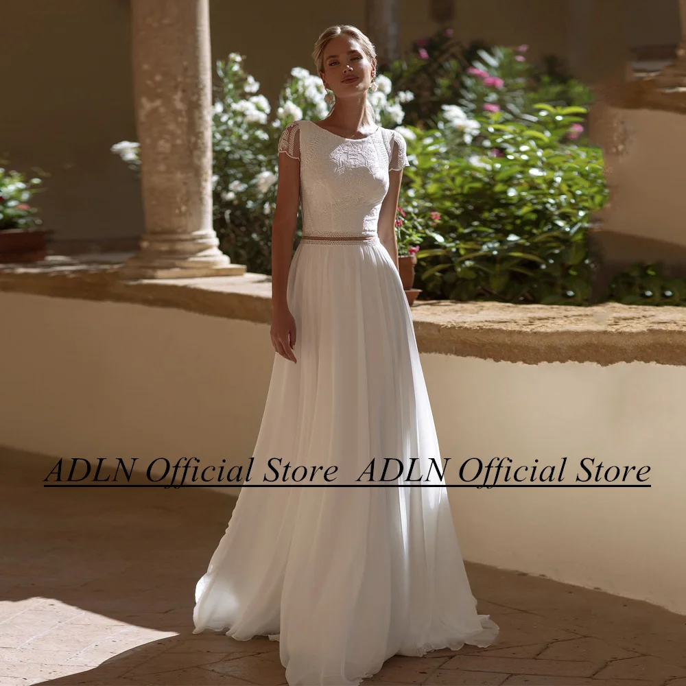 Robe de Mariée en Dentelle de Style Boho Personnalisée, Tenue de Deux Pièces, Manches Courtes, en Mousseline de Soie, pour Patients de Plage, Charmante, 2022