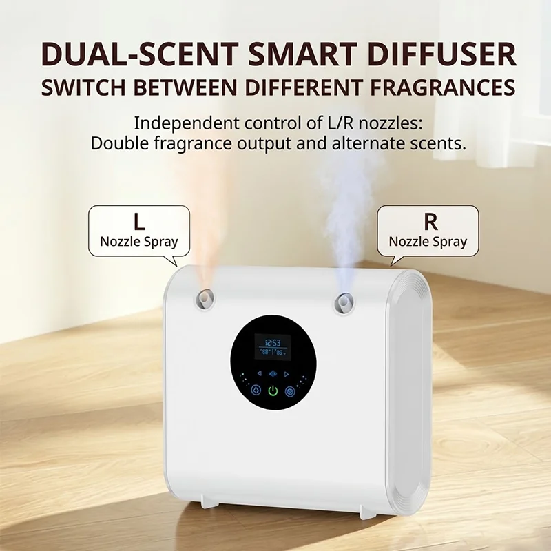 dual-scent-aromatherapy-diffuser-bluetooth-smart-fragrance-machine-timer-child-lock-temp-humidity-display-wall-mount-200-800m³