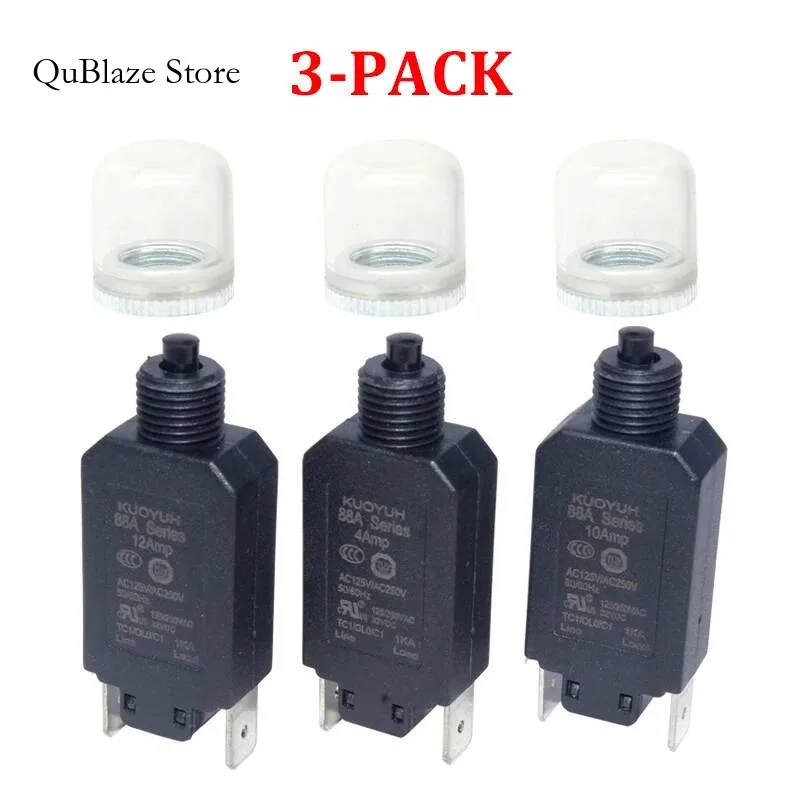 

3PCS 3A 5A 6A 8A 10A 12A 16Acircuit Breaker Thermal Protection Switch Device Overload Protector Switches For Motors Transformers