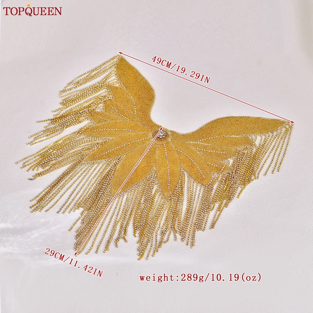 TOPQUEEN Toppa in oro di lusso Costume di scena Cappotto Accessori decorativi Fatti a mano Fai da te Frangia Applique Termoadesiva/Cucito SP59