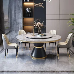 Round Luxury Dining Table Nordic Marble Style Modern Turntable Dining Table Home Minimalist Mesas De Comedor Kitchen Furniture