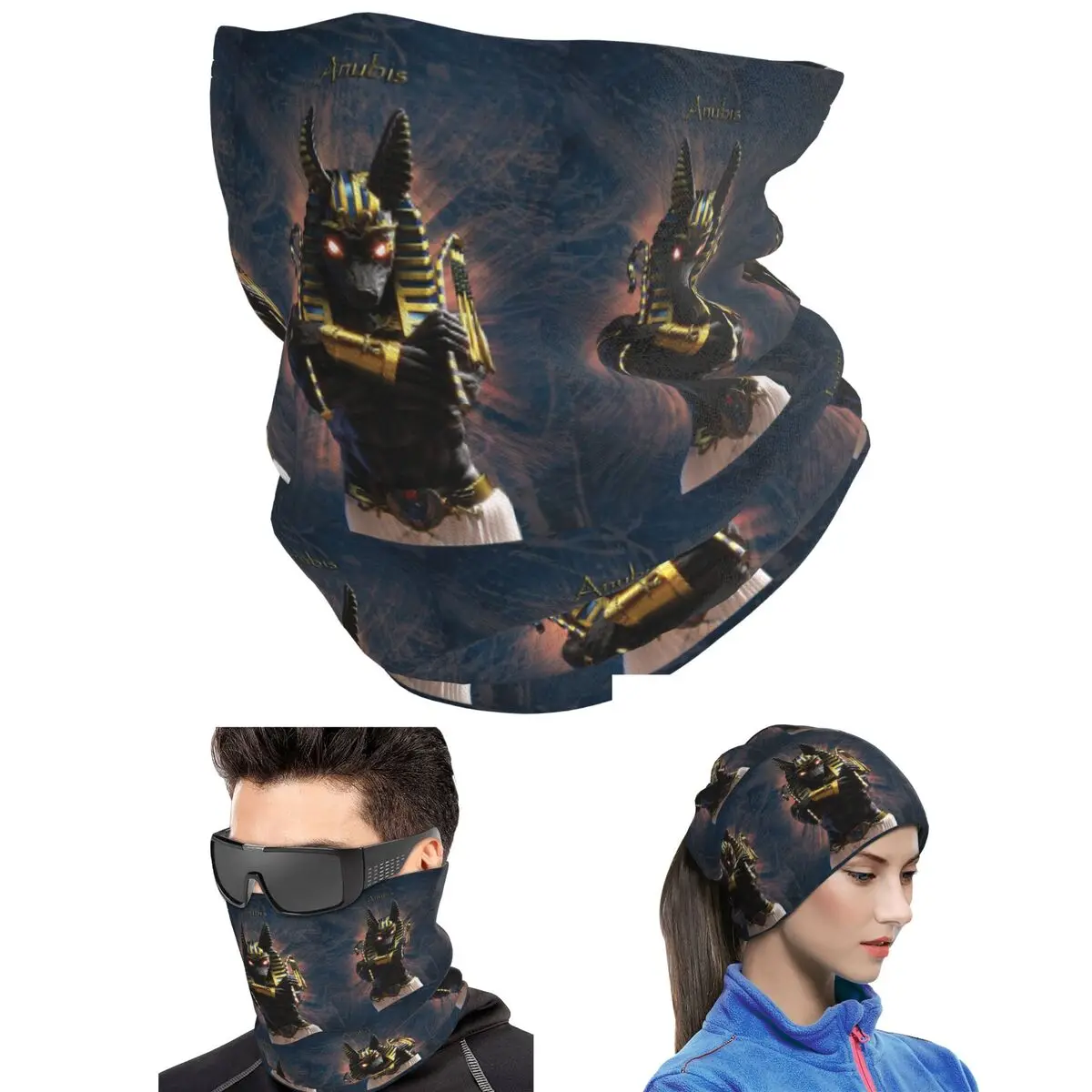 Ancient Egypt God Anubis Egyptian Pharaoh Bandana Neck Cover Printed Face Scarf Outdoor Sports Face Mask Unisex Adult Windproof