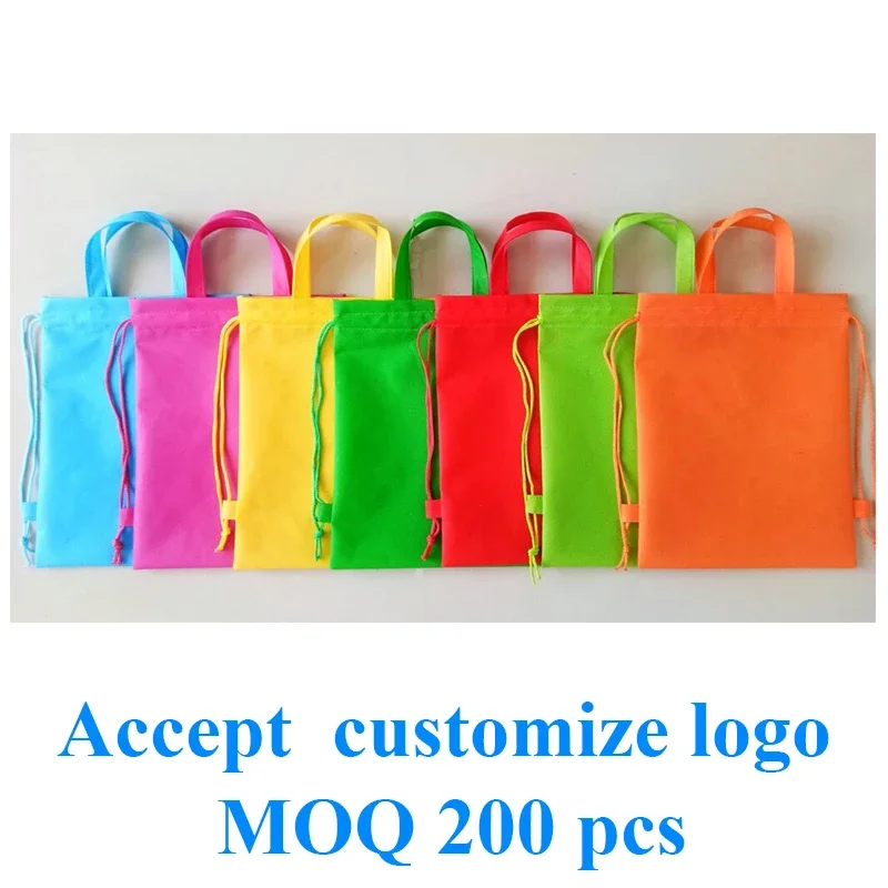 20 Pieces Eco-Friendly Promotional Drawstring Bags 70gsm Non-Woven Fabric Black & White Personalized Name for Events