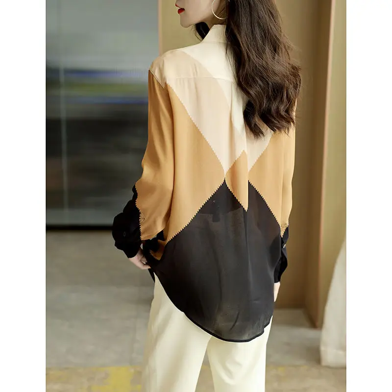 French POLO collar western-style long sleeved shirt 2024 new design sense contrasting color spring chic shirt for women