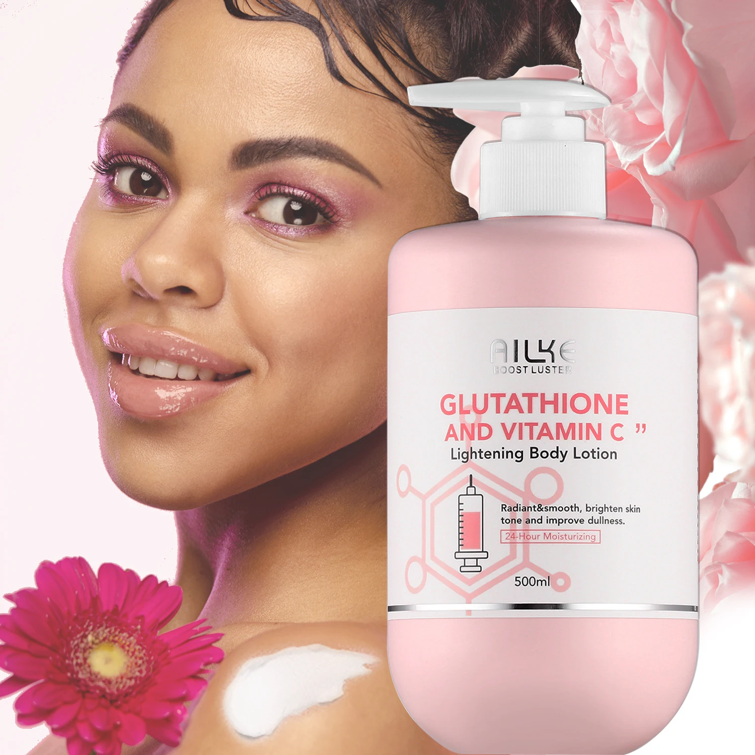 AILKE Vitamin C and Glutathione Brightening Body Lotion, Even Skin Tone, Lightening, Neck, Elbows, Armpits, Legs, Glowing Cream