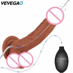 Consolador realista de chorro para mujer, pene eyaculante para principiantes, consolador suave con eje curvo y bolas, punto G, próstata Anal