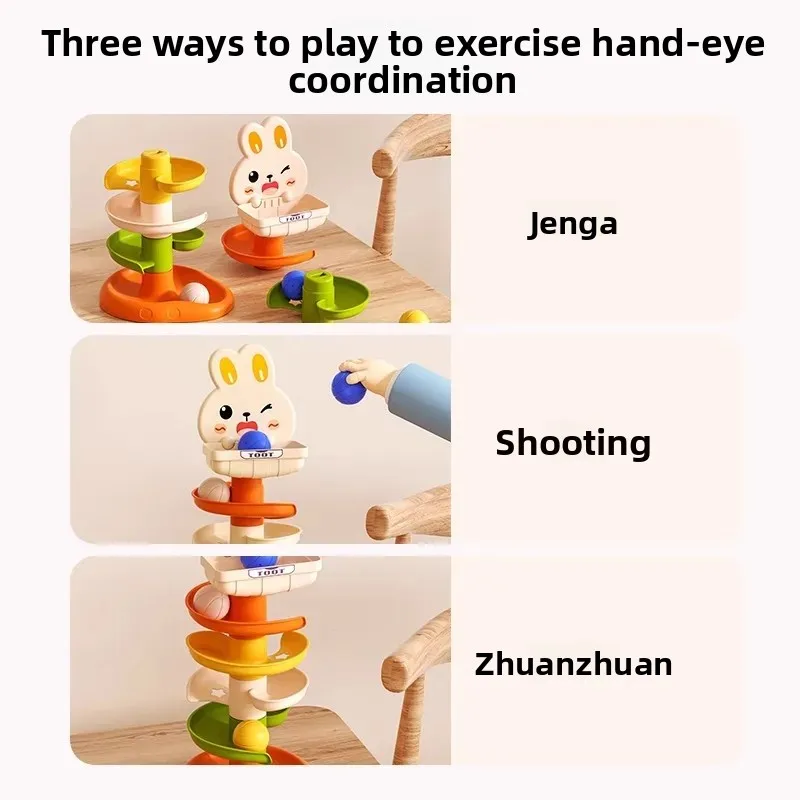 ของเล่นเด็กเล็ก ชุดเกมยิงลูกบอลบนราง สำหรับเด็กอายุ 6 เดือนขึ้นไป ของเล่นเสริมพัฒนาการ เล่นสนุกสนาน ลูกบอลหมุนบนราง