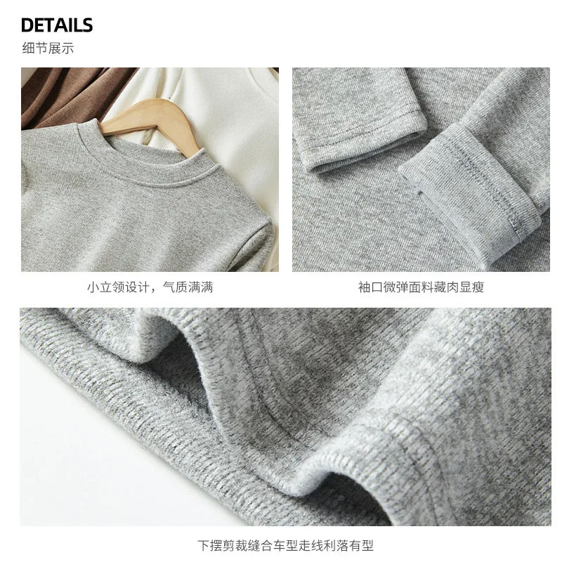 Fotografia 5: Camisa Base de Malha com Gola Alta em Imitação de Cashmere Cinza para Mulheres, T-Shirt de Ombro Regular para Outono e Inverno com Alta Qualidade