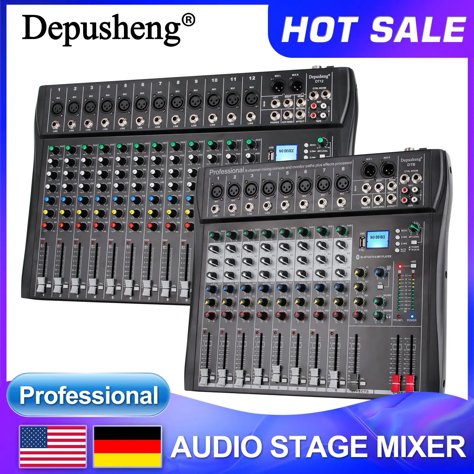 

Профессиональный микшерный пульт DT8/DT12 с Bluetooth-реверберацией для домашнего сценического компьютера KTV, прямая трансляция