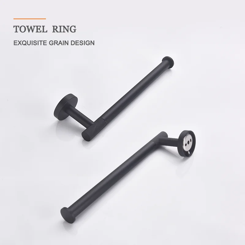 Matt Black Brass Knurling Towel Rack Toilet Brush Paper Holder Soap Dispenser Towel Bar Hook Bathroom Hardware