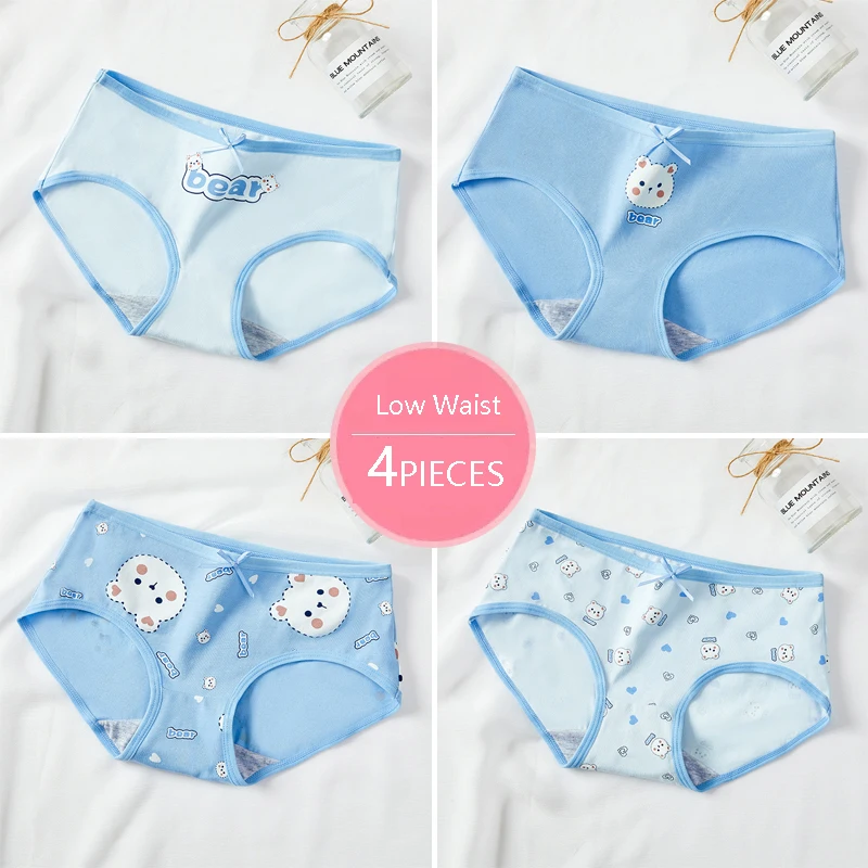 4Pcs/Set Cotton Women Panties Print Ladies Underwear Soft Cute Bow Girls Briefs Panty Breathable Low Waist Female Lingerie