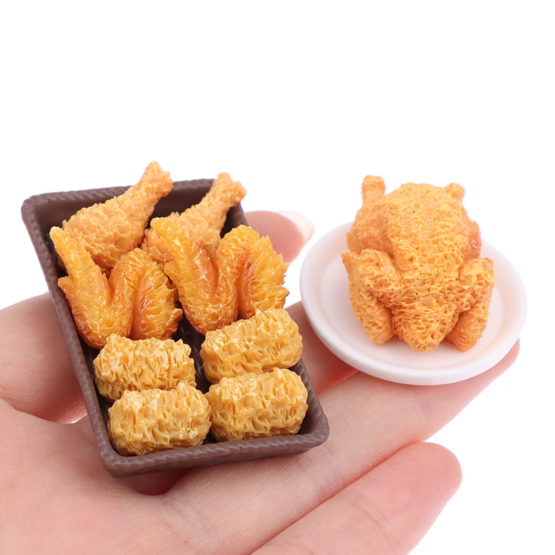 1Set Dollhouse Mini Simulation Fried Chicken Model Food Toys Ornament DIY Kitchen Scene Decoration Children's Play House Toys