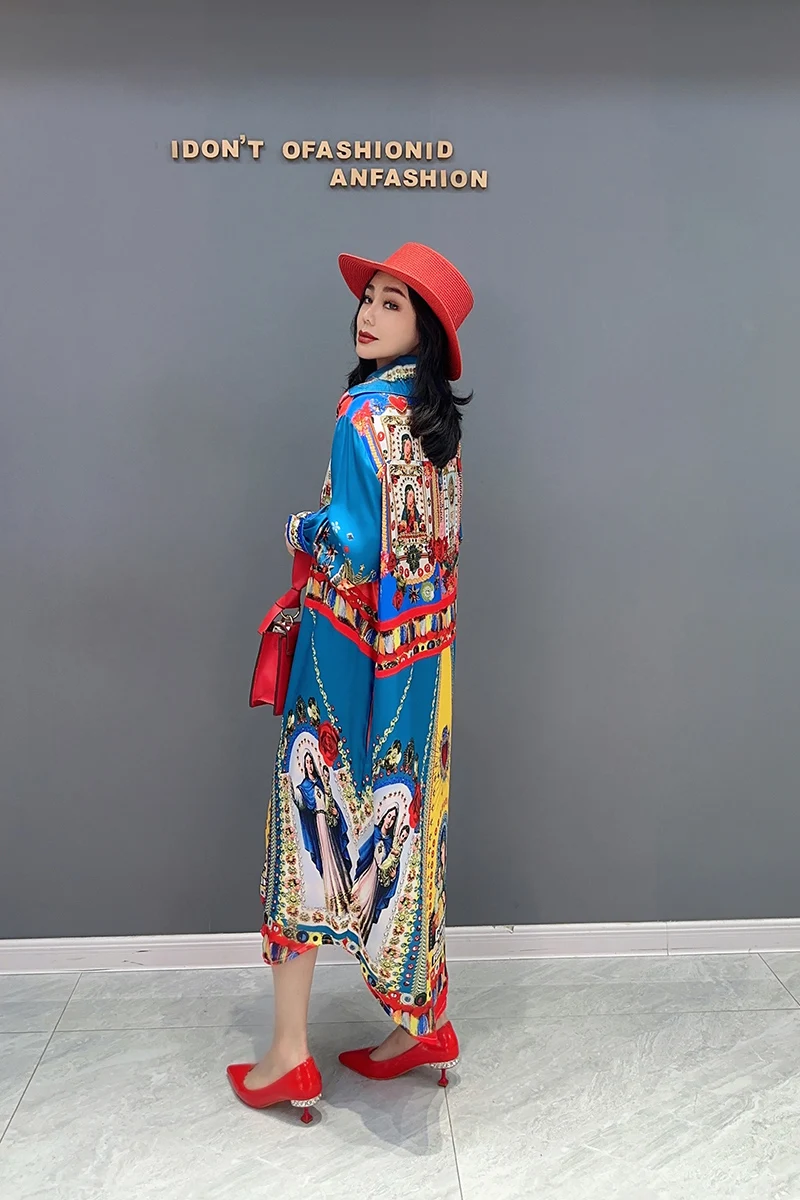 2024 Autumn New Elegant Printed POLO Collar Loose Shirts Long Dress Women Fashion Long Sleeve Dress Wholesale J563