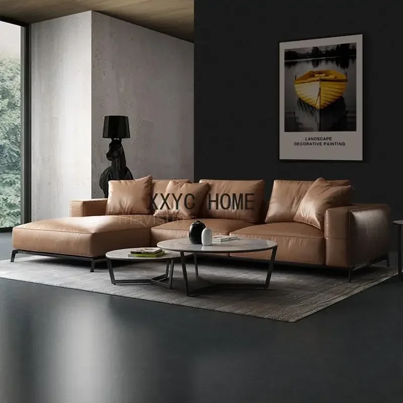 

Кожаный диван для гостиной для дома, спальни, коричневый дизайн, стальные ножки, крошечный дом, напольная гостиная, мягкий секционный диван, мебель