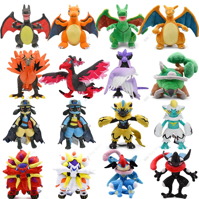 Peluche de Pokémon brillante Gyarados Charizard Mega Rayquaza Hisuian Zorua Ho-Oh Lucario Butterfree Anime Peluche niños regalo de Navidad
