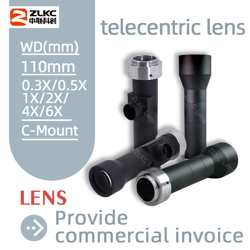 ZLKC Telecentric Lens C-Mount Camera 0.3X/0.5X/1X/2X/4X/X6X 110mm Working Distance Coaxial Telecentric Lens for Vision Inspectio