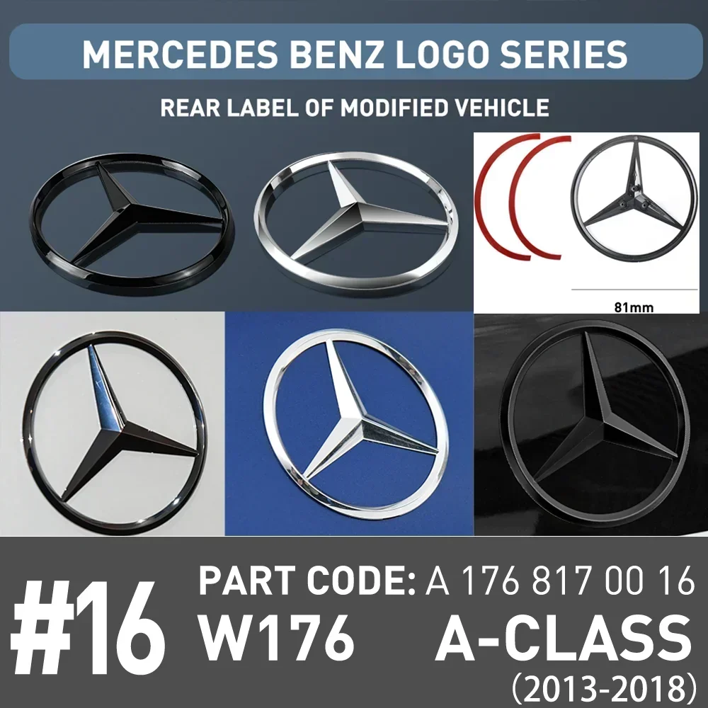 ABS Tail Star Emblems Black Silver Rear Trunk Star Logo Stickers Badges for Benz A-CLASS A180 A200 A250 A45 AMG W176 A1768170016