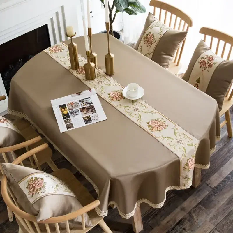 Oval Table Cloth Linen Blend, Floral Tablecloth, Classic, Lace Table Cover, Home Decorative Ellipse, Farmhouse, 200cm