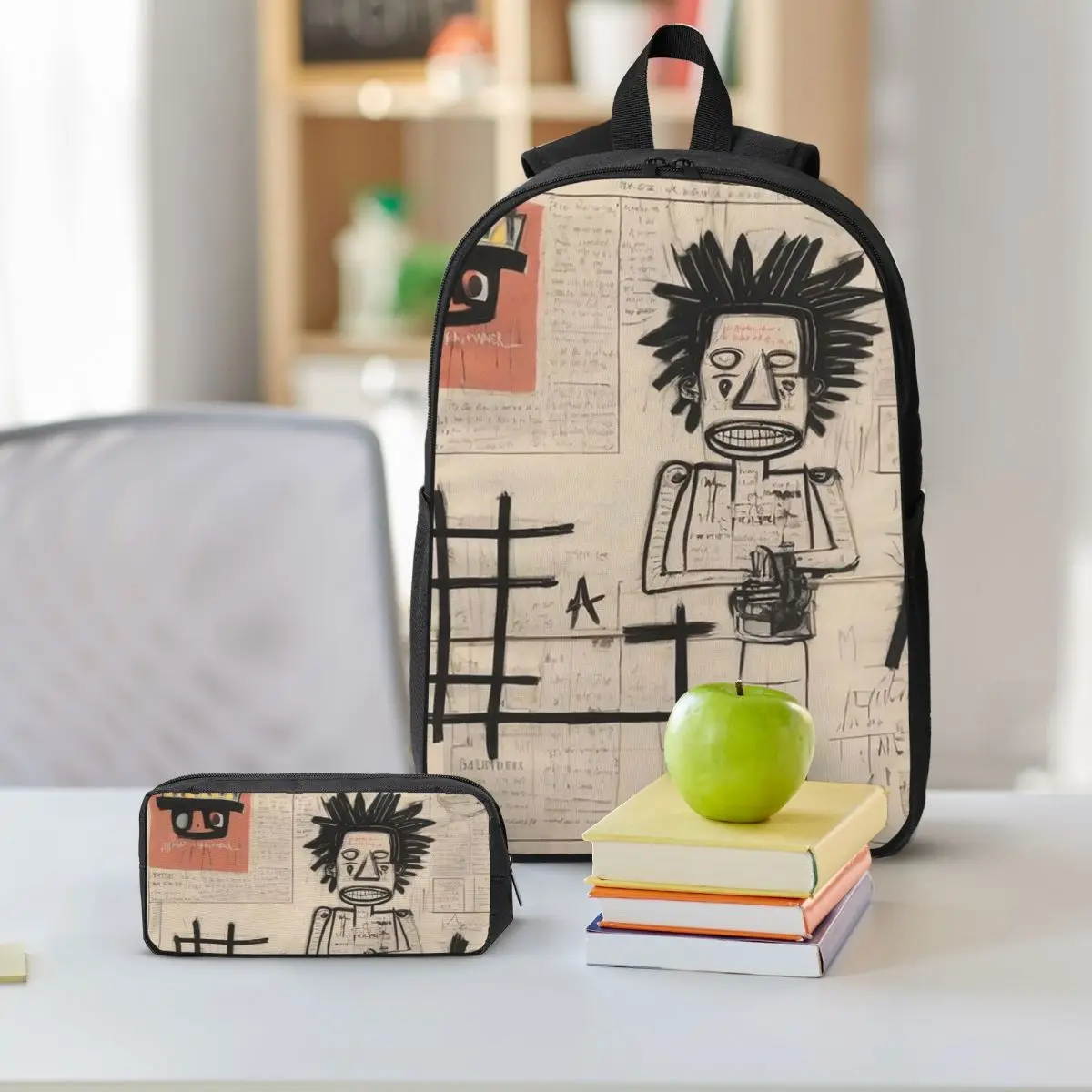 Newspaper Sketch Book Backpack Boys Girls BookBag School Bag Shoulder Bags 3ps Insulated Lunch Bag Pencil Case