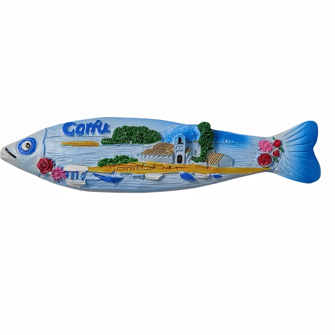 Corfu Greece 3D Fish Fridge Magnet Souvenir Gift,Resin Handmade Corfu Refrigerator Magnet Home Decoration Collection