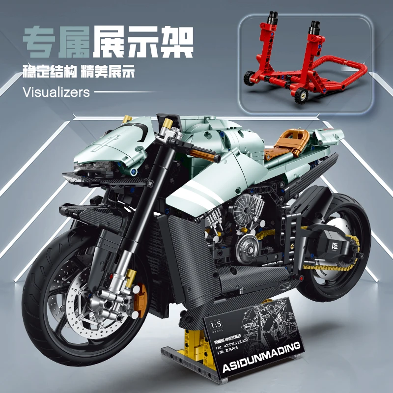 

New 1:5 High-Tech 60505 1986Pcs Motorcycle Building Blocks MOC Locomotive Model Bricks Autocycle Scooter Vehicle Toy Kit Gifts