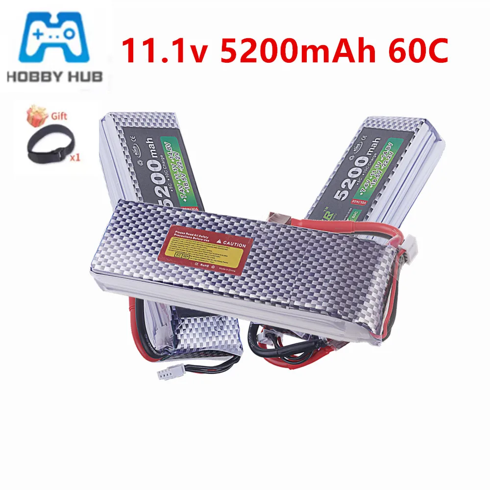 Upgrade 11.1V Battery, 11.1V 5200mah 3S 60C Lipo battery for RC Car RC Boats RC Drone Spare Parts 3S LIPO 11.1 V 5200 mah