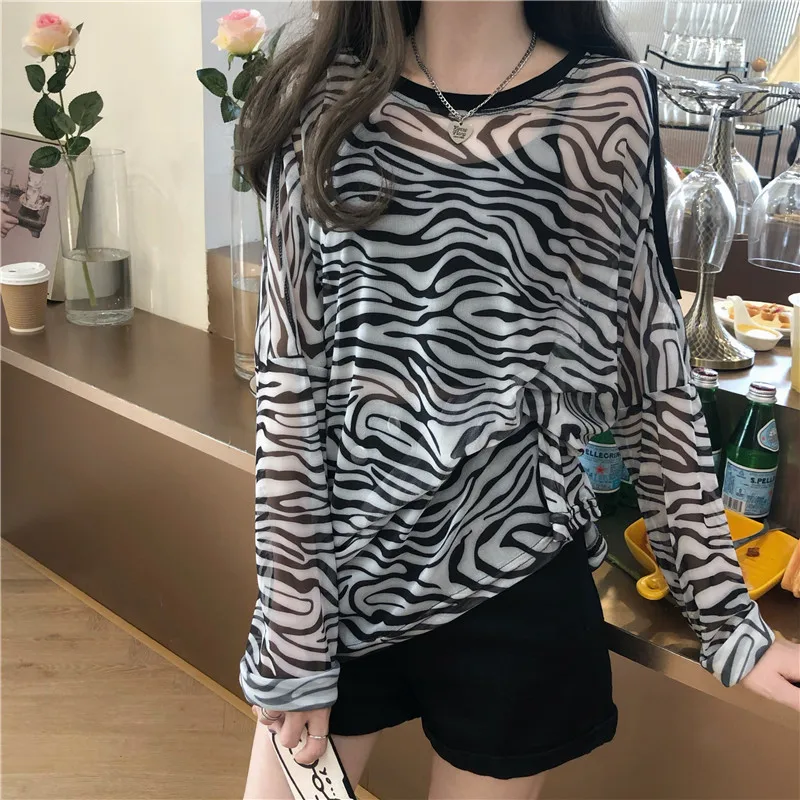 Boring Honey Fashion Women Blouses Retro Chic Blouses And Shirt Zebra Pattern Loose And Comfortable Long Sleeves T-Shirt Tops