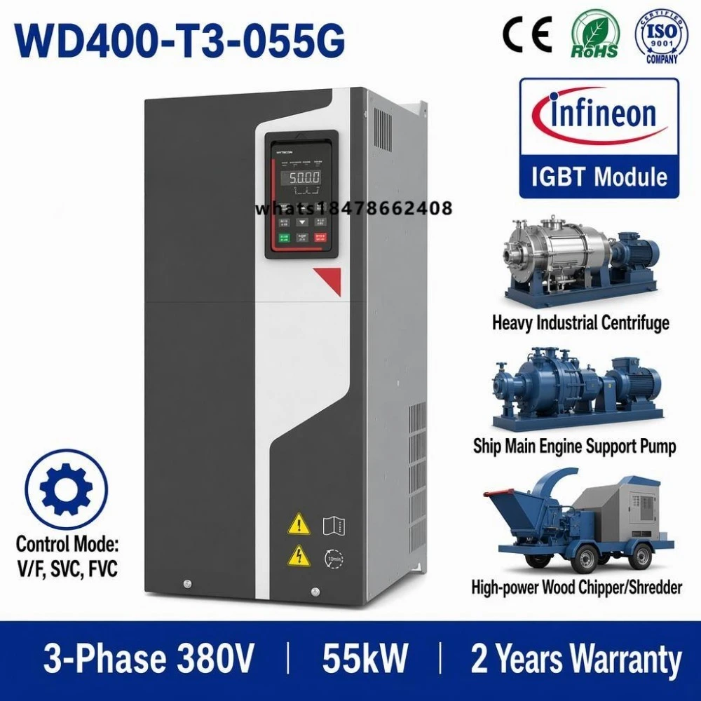 Industrial AC Drive 75HP 55kW Universal VFD 3 Phase 380V Frequency Inverter with Structural Integrity Heavy Load Drive