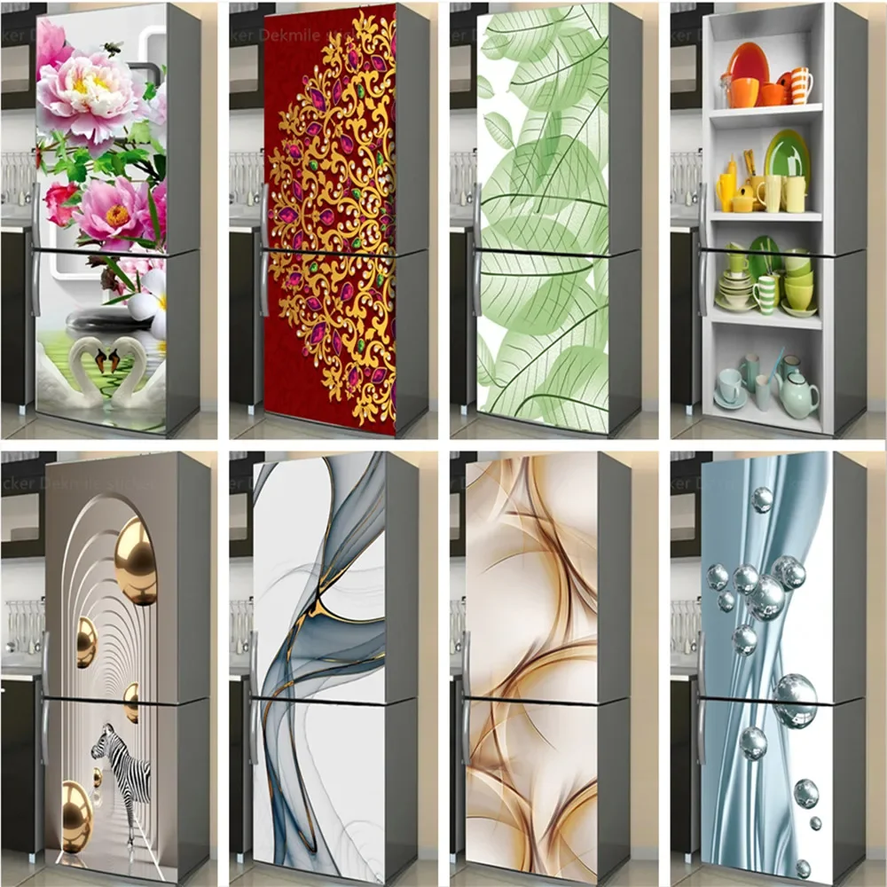 Geometric Pattern Wall Fridge Stickers For Dining Room Home Decoration Bricks Cup Cabinet Food Vinyl Art Wall Decal Refrigerator