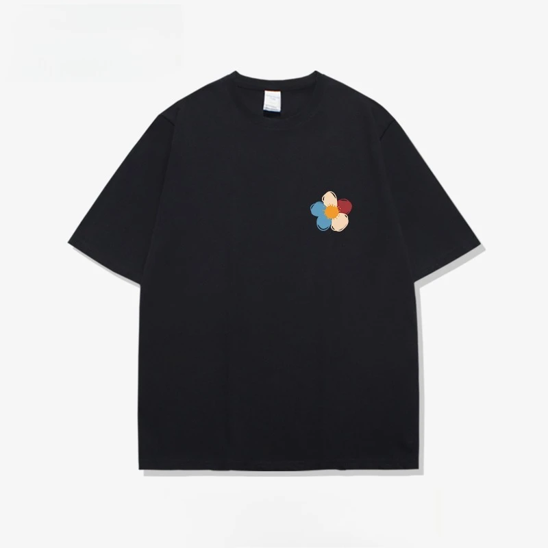 

Motorcycle Four-Color Flower Simple Design Short-Sleeved Men's Trendy Pure Cotton Large Size Loose Casual Summer