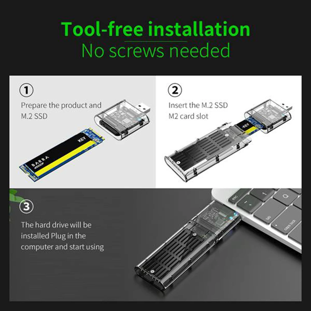 Super Sale External M.2 NGFF SATA SSD Enclosure High Speed USB3.0 Gen1 5Gb/S Transparent SATA SSD Hard Drive Case for PC